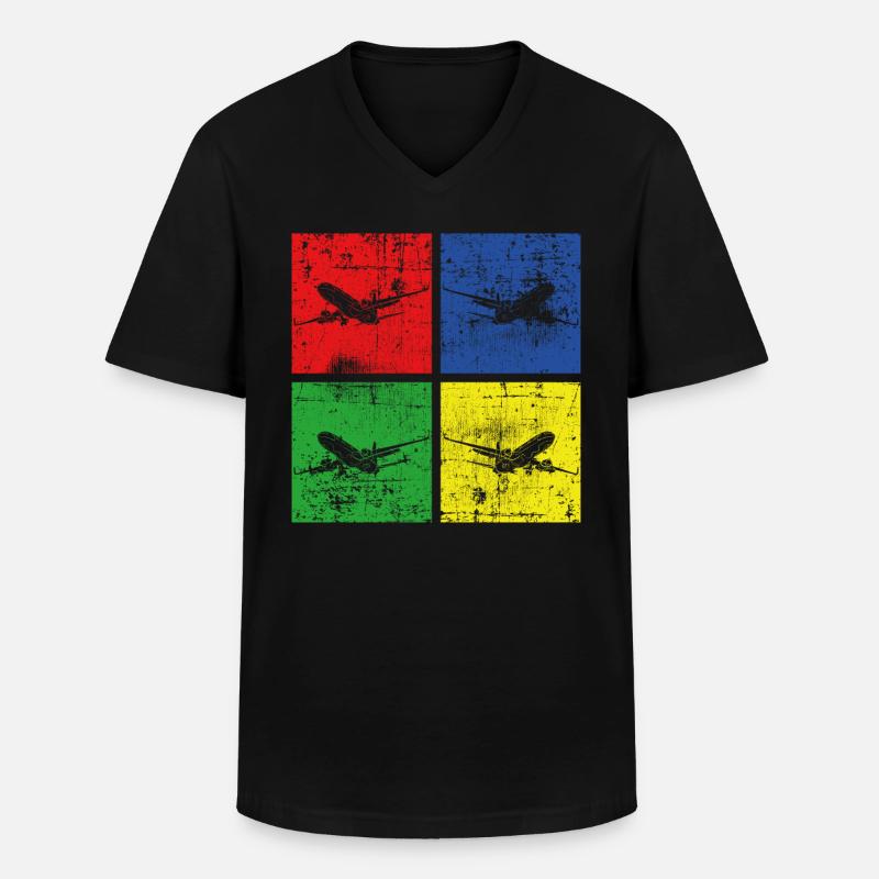 Flugzeug retro - Männer-T-Shirt mit V-Ausschnitt - Schwarz