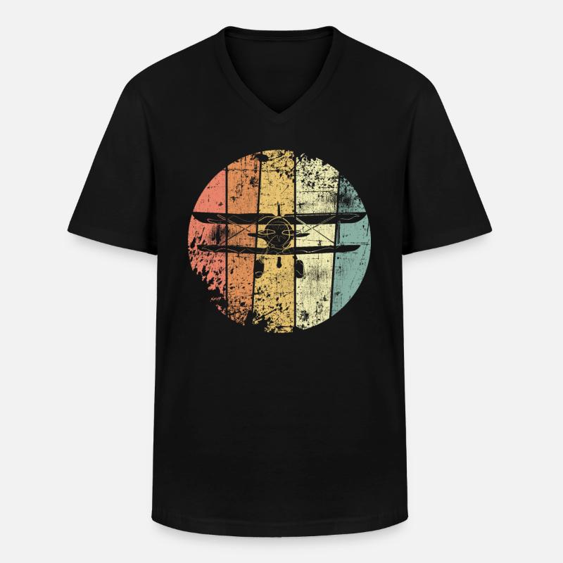 Flugzeug retro - Männer-T-Shirt mit V-Ausschnitt - Schwarz