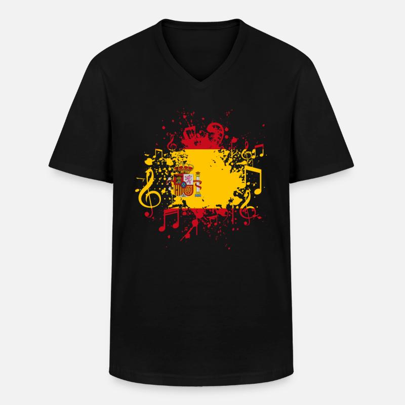 Spanien Flagge Musik - Männer-T-Shirt mit V-Ausschnitt - Schwarz