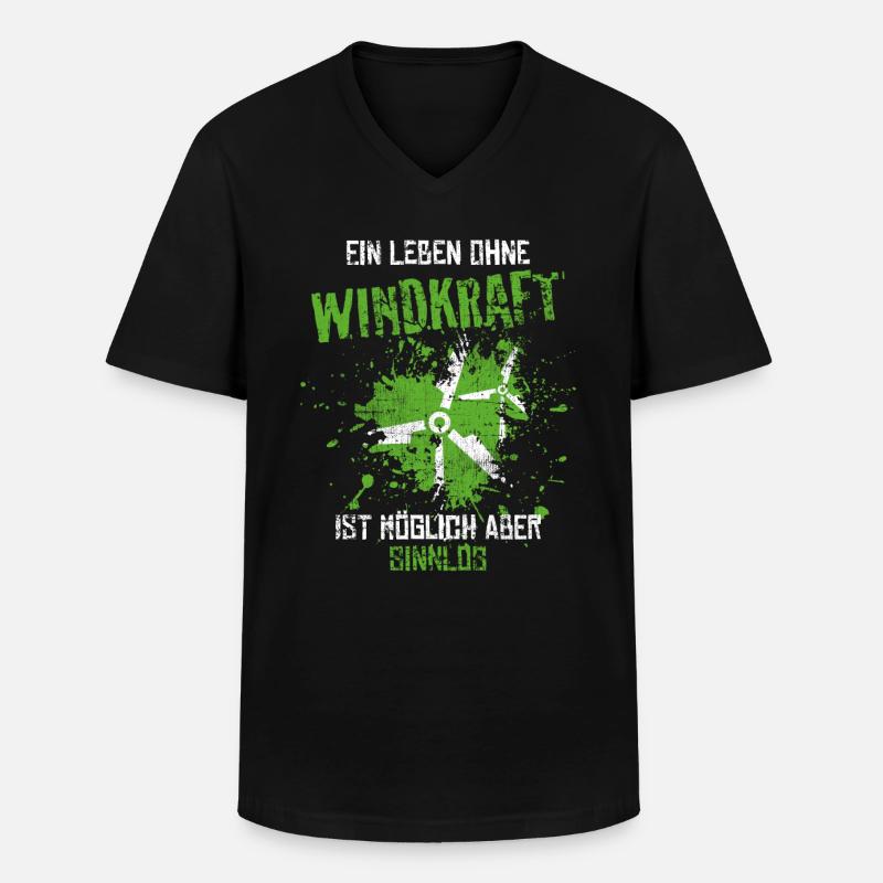 Windkraft - Männer-T-Shirt mit V-Ausschnitt - Schwarz