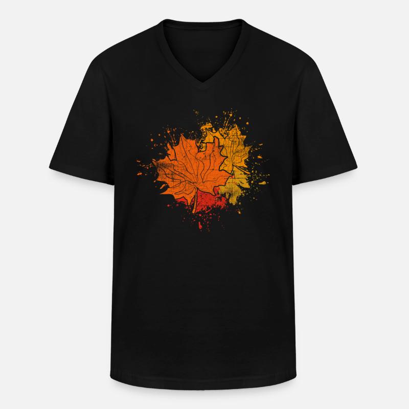 Herbst - Männer-T-Shirt mit V-Ausschnitt - Schwarz