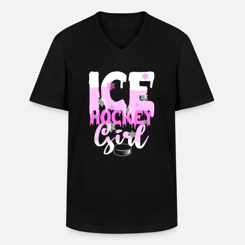 Eishockey Mädchen - Männer-T-Shirt mit V-Ausschnitt - Schwarz