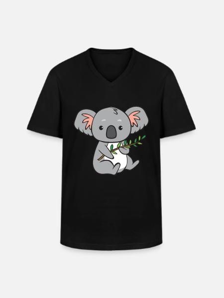 Koala - with branch - Men's V-Neck T-Shirt - black