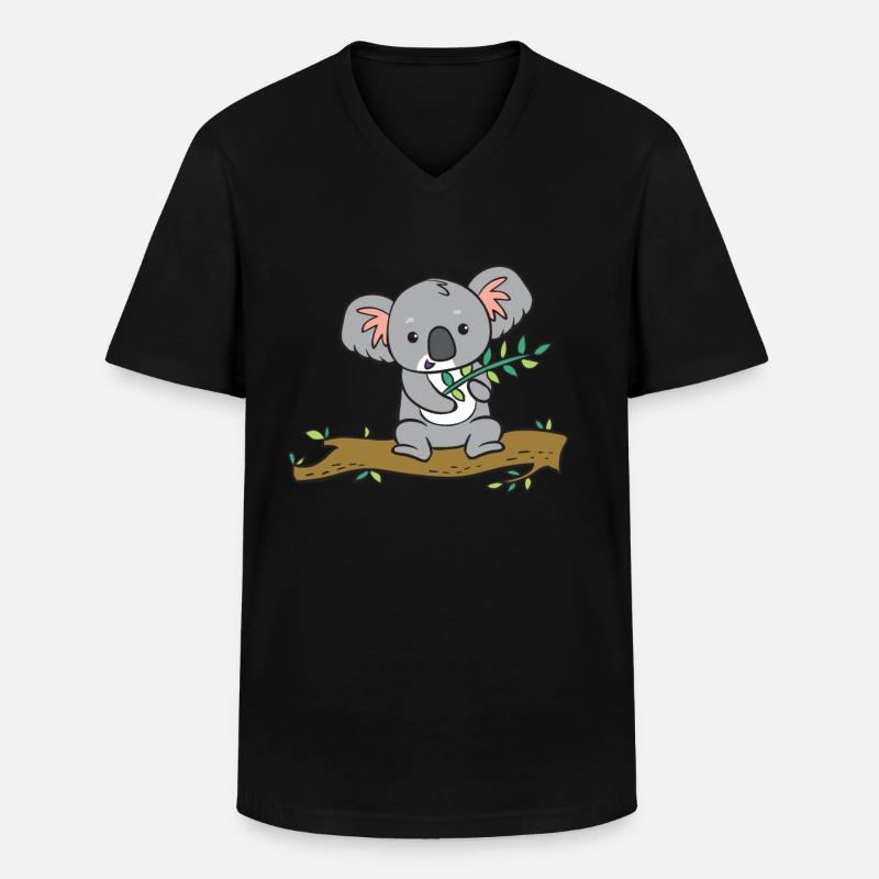 Koala - with eucalyptus on tree - Men's V-Neck T-Shirt - black