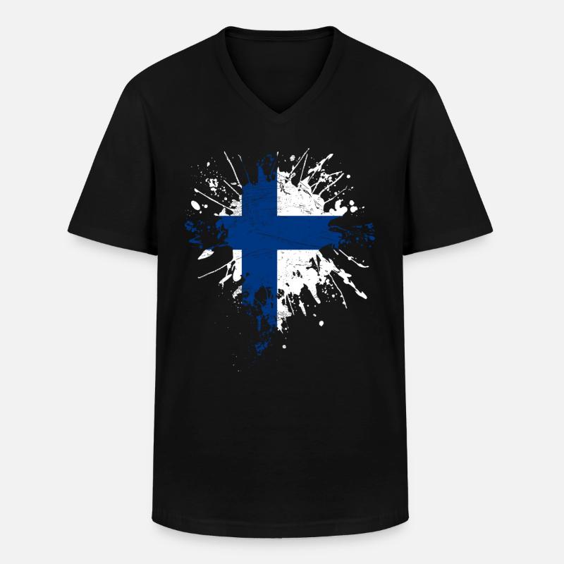 Finnland Flagge - Männer-T-Shirt mit V-Ausschnitt - Schwarz