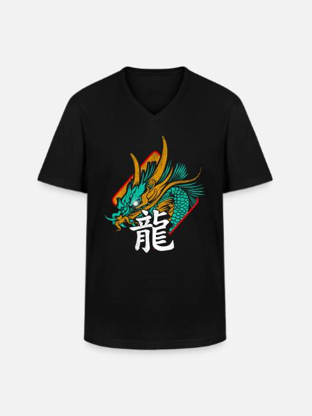 Drache China Schirftzeichen - Männer-T-Shirt mit V-Ausschnitt - Schwarz