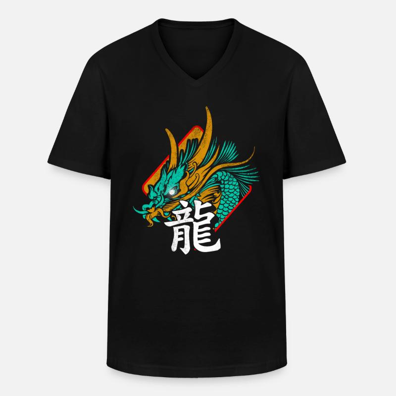 Drache China Schirftzeichen - Männer-T-Shirt mit V-Ausschnitt - Schwarz
