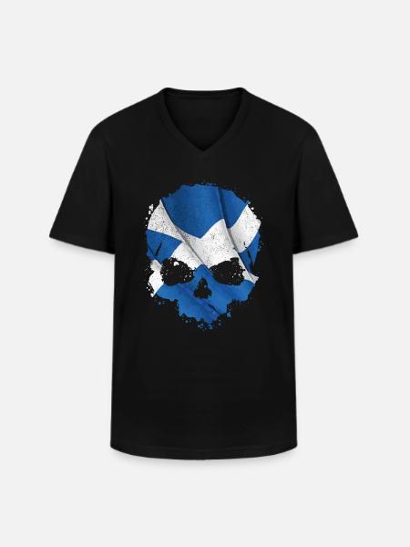 Ecosse drapeau crâne - T-shirt col V Homme - noir