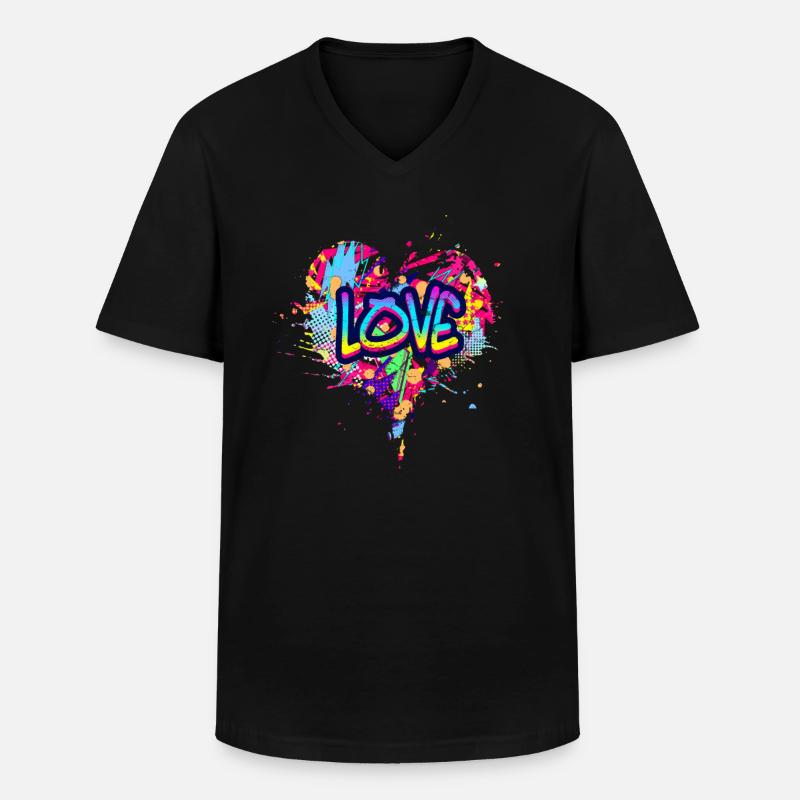 Liebe Herz Graffiti - Männer-T-Shirt mit V-Ausschnitt - Schwarz