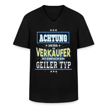 Verkäufer einfach ein geiler Typ T-Shirt - Männer-T-Shirt mit V-Ausschnitt - Schwarz - Vorne - AI Model Male 178 dark (178cm)