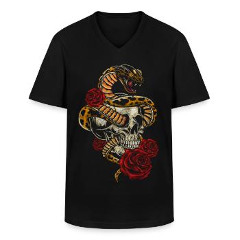 Totenkopf Hardrock Biker - Männer-T-Shirt mit V-Ausschnitt - Schwarz - Vorne - AI Model Male 178 dark (178cm)