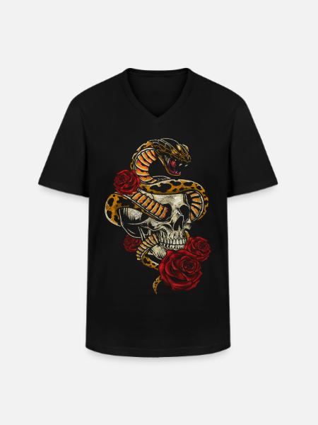 Skull Hardrock Biker - Men's V-Neck T-Shirt - black
