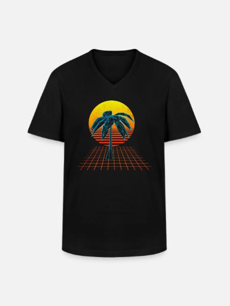 Vaporwave Sun Palm - Men's V-Neck T-Shirt - black
