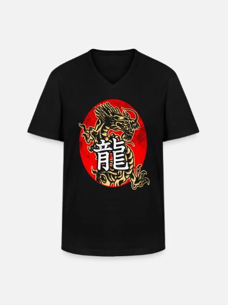 Dragon with Chinese characters - Men's V-Neck T-Shirt - black