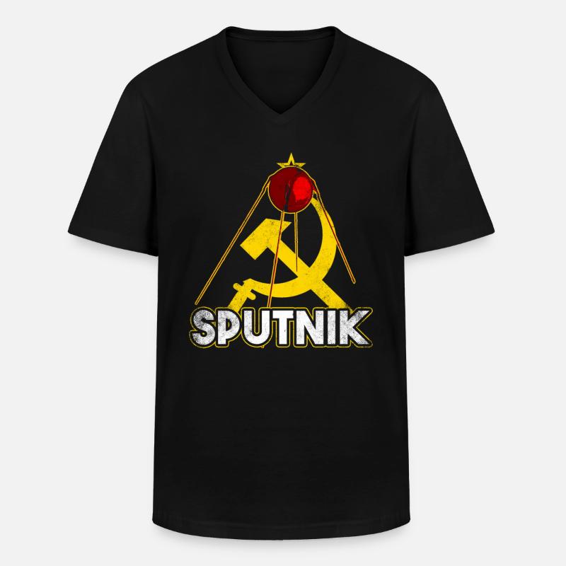 Sputnik Satellit - Männer-T-Shirt mit V-Ausschnitt - Schwarz