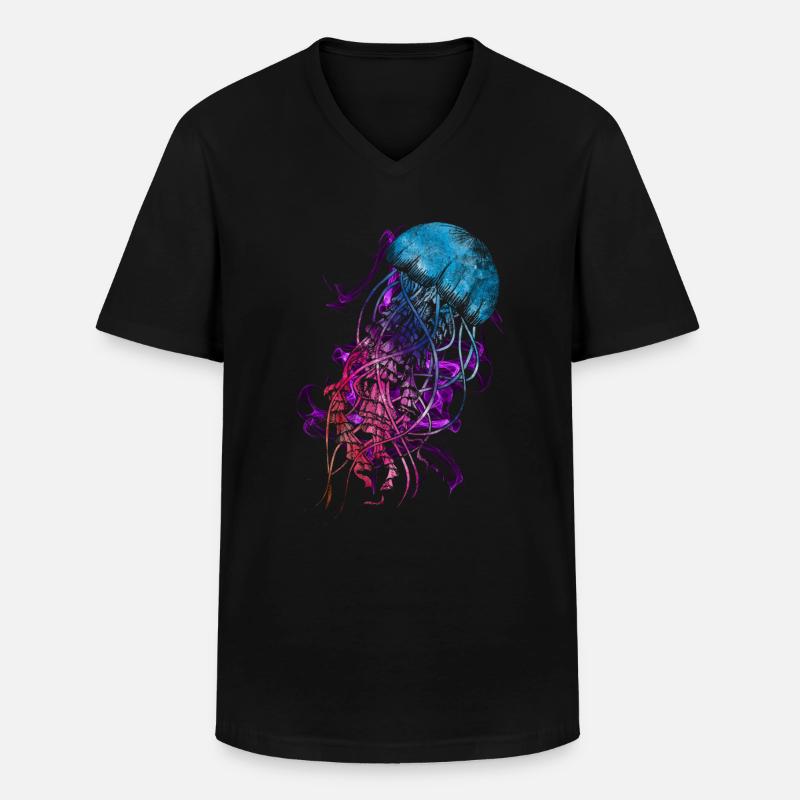 Bunte Qualle - Männer-T-Shirt mit V-Ausschnitt - Schwarz