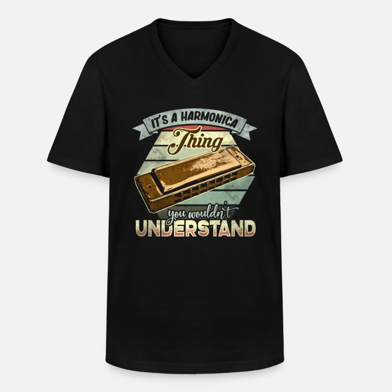 Mundharmonika - Männer-T-Shirt mit V-Ausschnitt - Schwarz