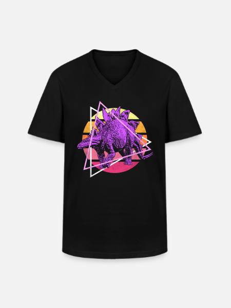 Vaporwave Stegosaurus Dinosaurs - Men's V-Neck T-Shirt - black