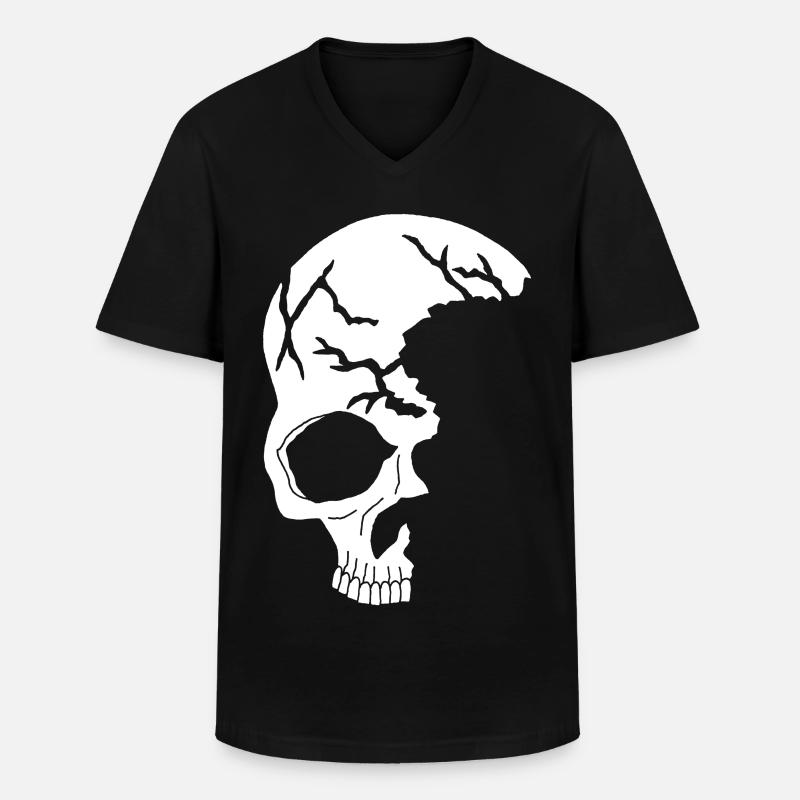 weißer Halbschädel - Männer-T-Shirt mit V-Ausschnitt - Schwarz