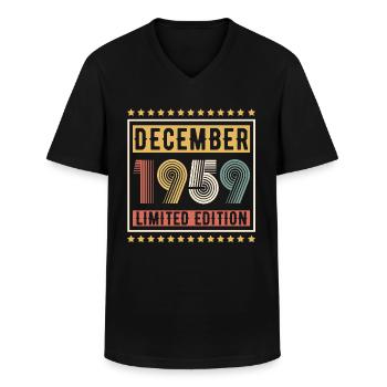 Millésime Décembre 1959 Edition Limitée Anniversaire - T-shirt col V Homme - noir - Devant - AI Model Male 178 dark (178cm)