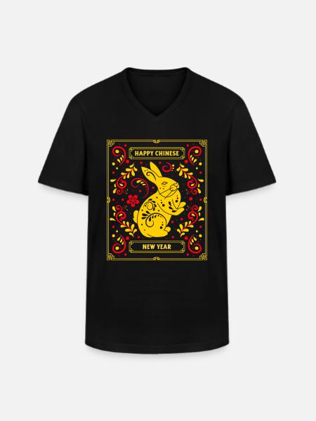 Zodiac Happy Chinese New Year of the Rabbit 2023 - Männer-T-Shirt mit V-Ausschnitt - Schwarz