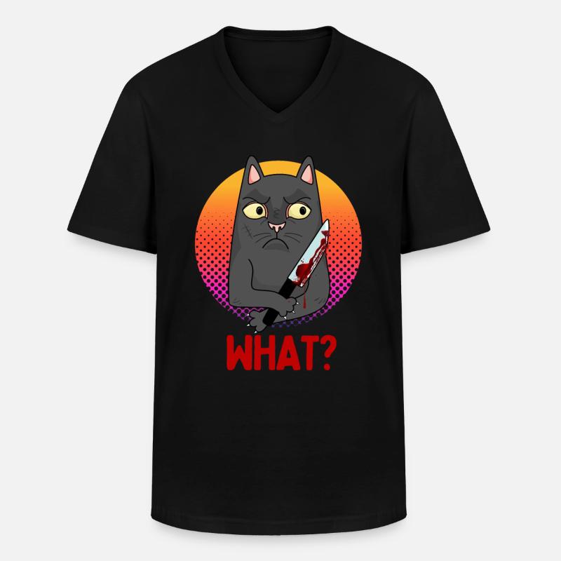 Funny Innocent Murder Cat Scary - Männer-T-Shirt mit V-Ausschnitt - Schwarz