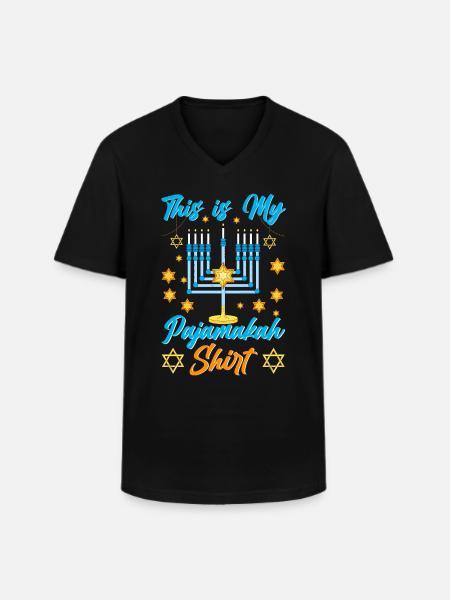 Hanoukka Hanoukka Dreidel Latkes Hanoukka - T-shirt col V Homme - noir