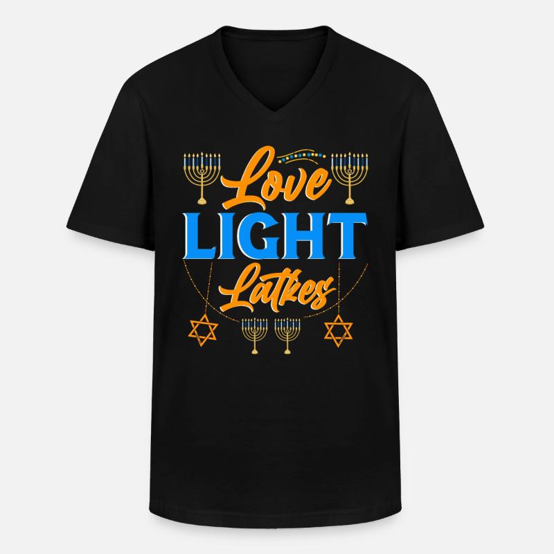 Hanoukka Hanoukka Dreidel Latkes Hanoukka - T-shirt col V Homme - noir