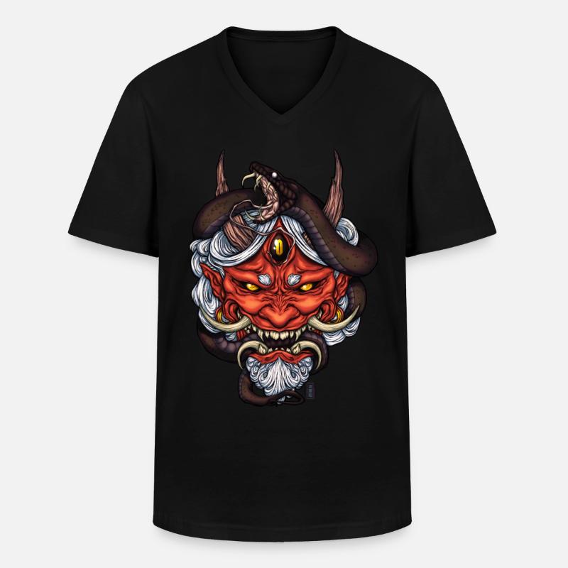 Schlangenroter Oni-Dämon - Männer-T-Shirt mit V-Ausschnitt - Schwarz