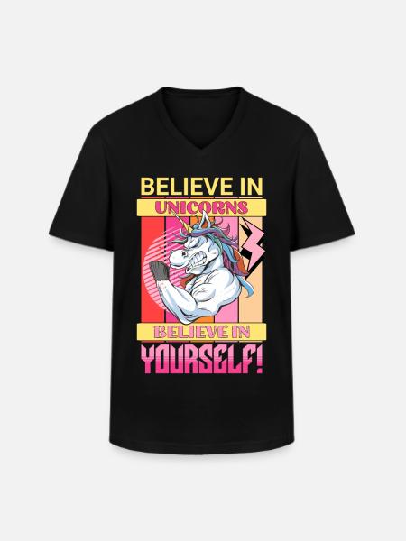 Unicorn Faith Motivation Positive Success Magic - Men's V-Neck T-Shirt - black