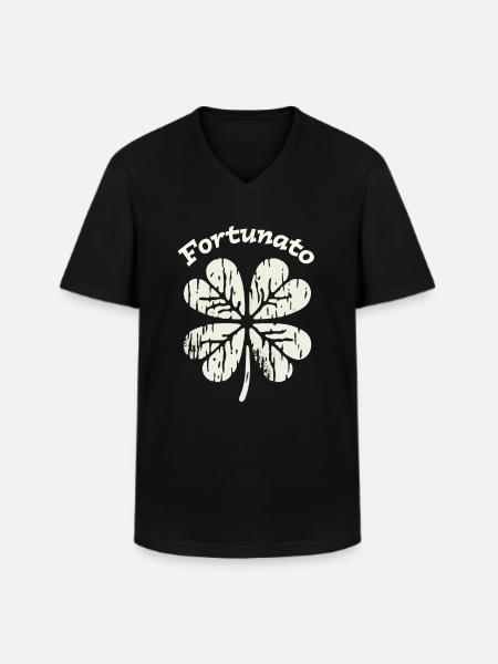 Fortunato Emblem Distressed Four-Leaf - Men's V-Neck T-Shirt - black