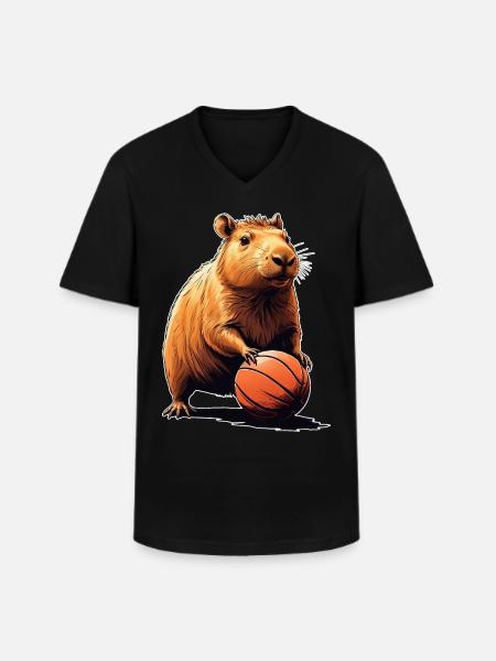 Capybara Basket-ball - T-shirt col V Homme - noir
