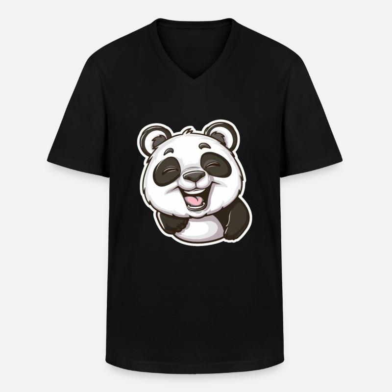 Exubérant Panda Buddy Sticker - T-shirt col V Homme - noir
