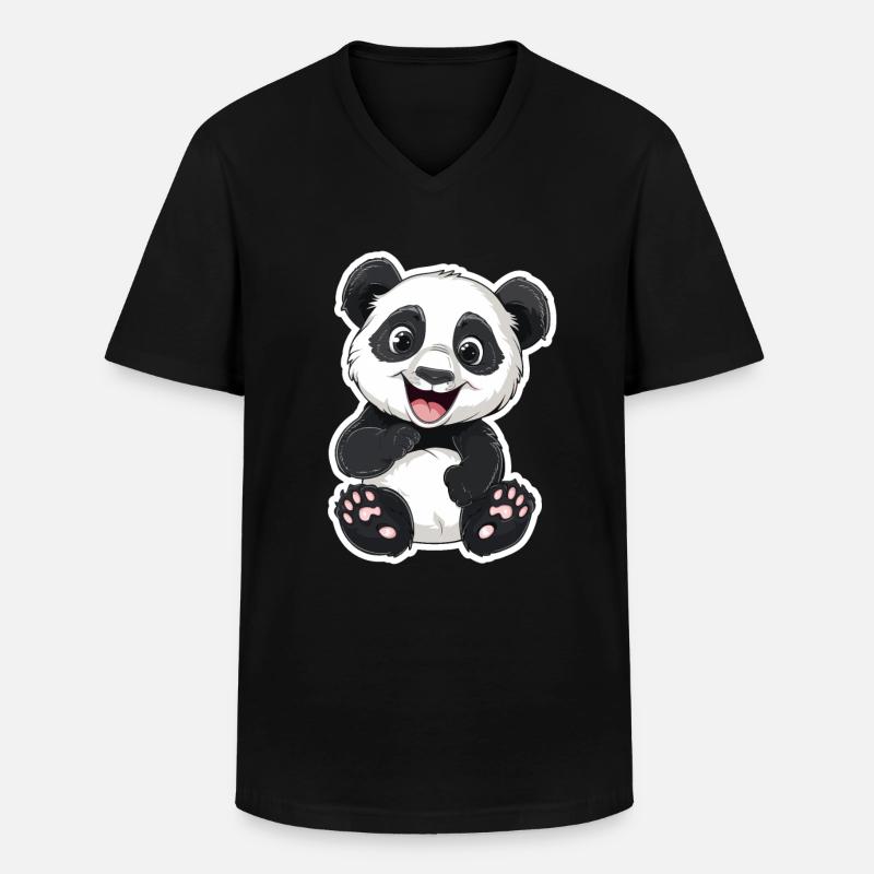 Überschwänglicher Panda-Kumpel-Aufkleber - Männer-T-Shirt mit V-Ausschnitt - Schwarz