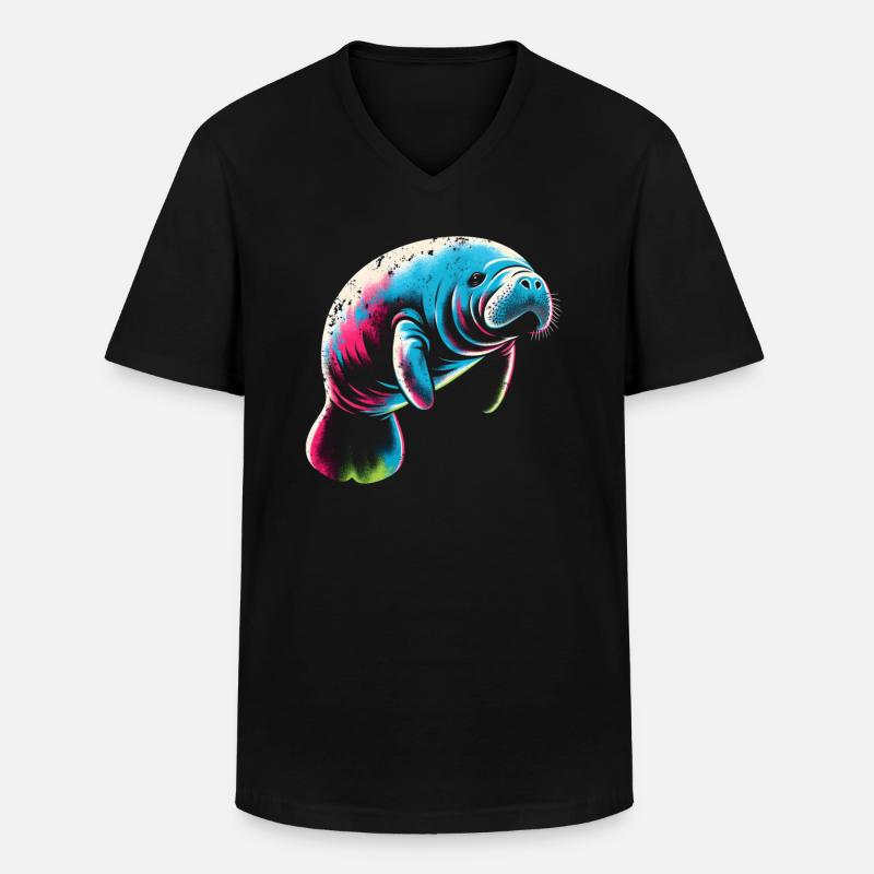 Seekuh Manatee - Männer-T-Shirt mit V-Ausschnitt - Schwarz