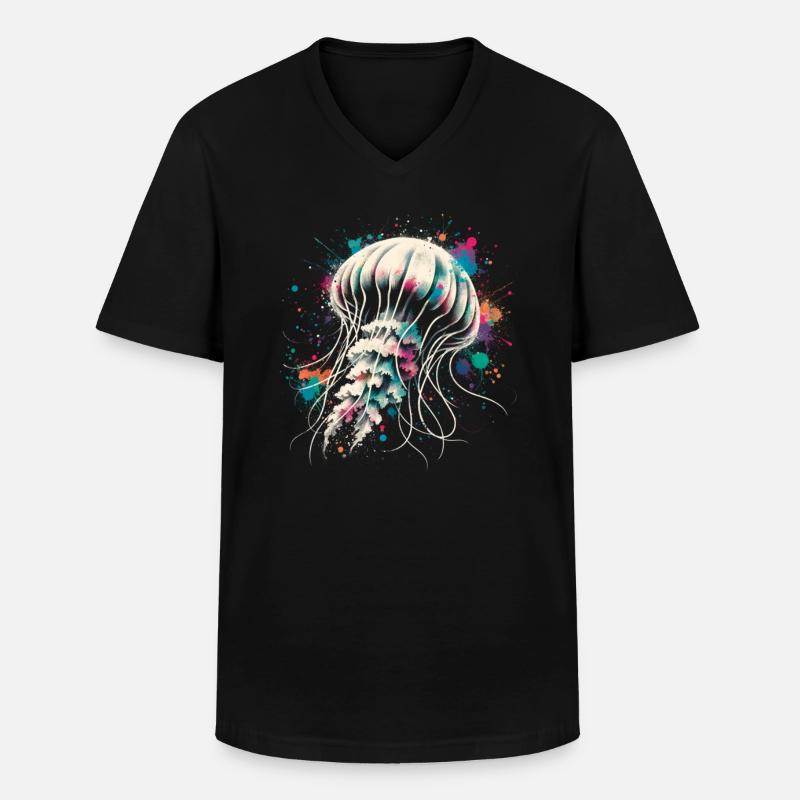 Qualle - Männer-T-Shirt mit V-Ausschnitt - Schwarz