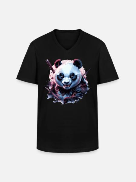 Evil Ninja Panda - Men's V-Neck T-Shirt - black
