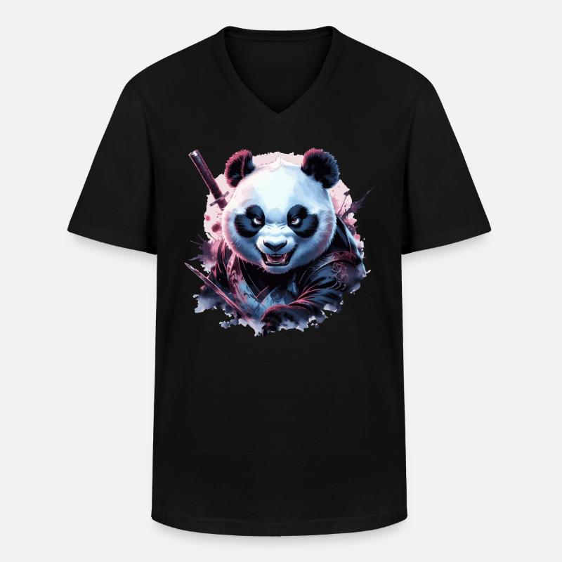 Panda ninja maléfique - T-shirt col V Homme - noir
