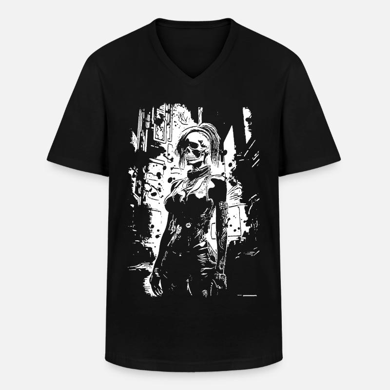 Skull Face Urbanheld - Männer-T-Shirt mit V-Ausschnitt - Schwarz