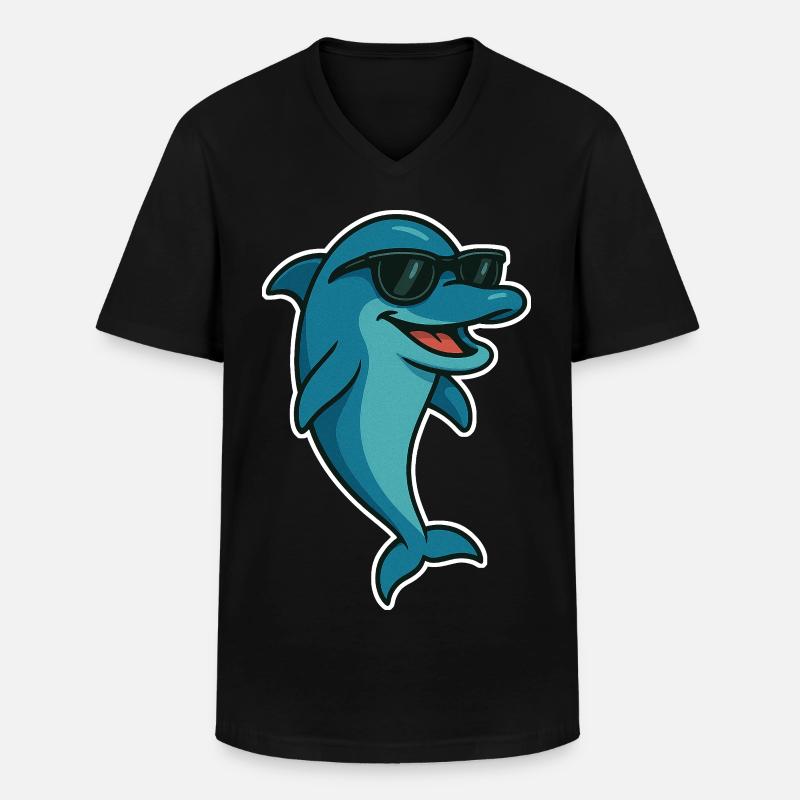 Delfin mit Sonnebrille - Männer-T-Shirt mit V-Ausschnitt - Schwarz