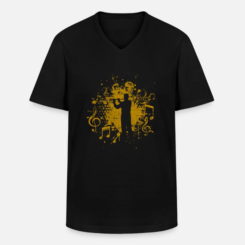 Querflöte - Männer-T-Shirt mit V-Ausschnitt - Schwarz