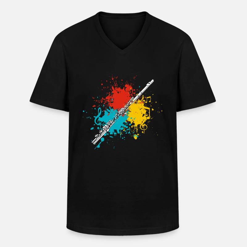 Querflöte - Männer-T-Shirt mit V-Ausschnitt - Schwarz