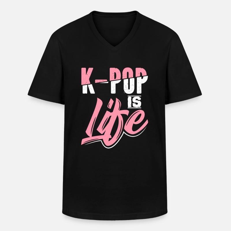 K-Pop - Männer-T-Shirt mit V-Ausschnitt - Schwarz