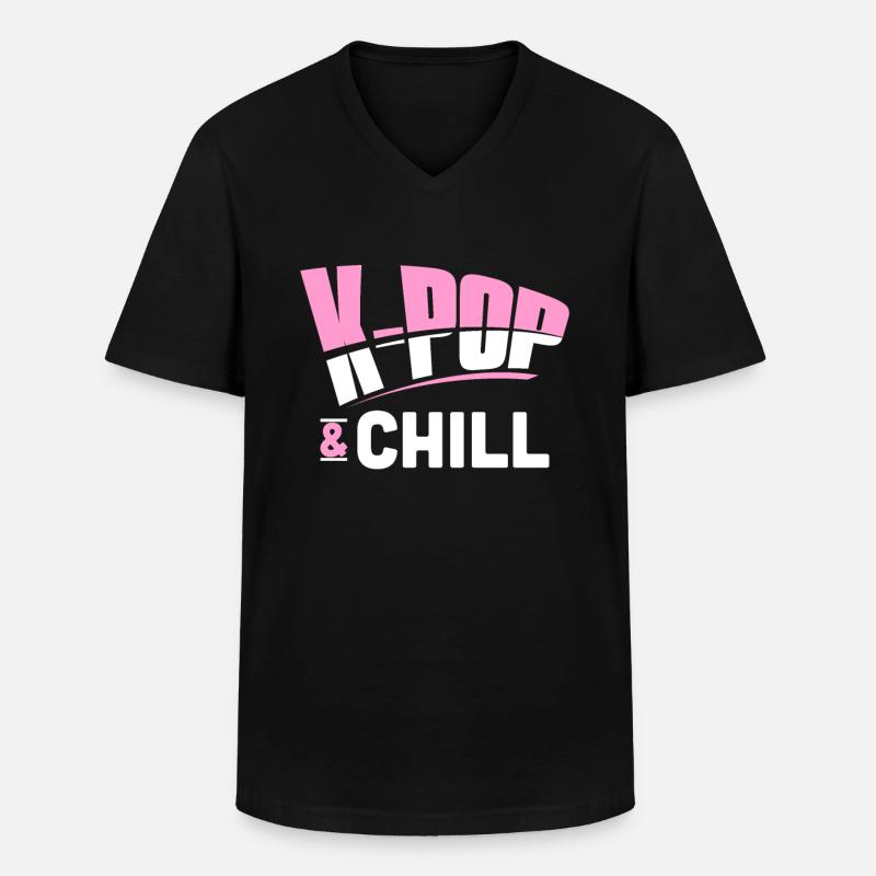 K-Pop - Männer-T-Shirt mit V-Ausschnitt - Schwarz