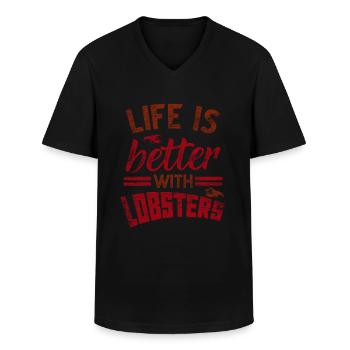 lobster - Men's V-Neck T-Shirt - black - Front - AI Model Male 178 dark (178cm)