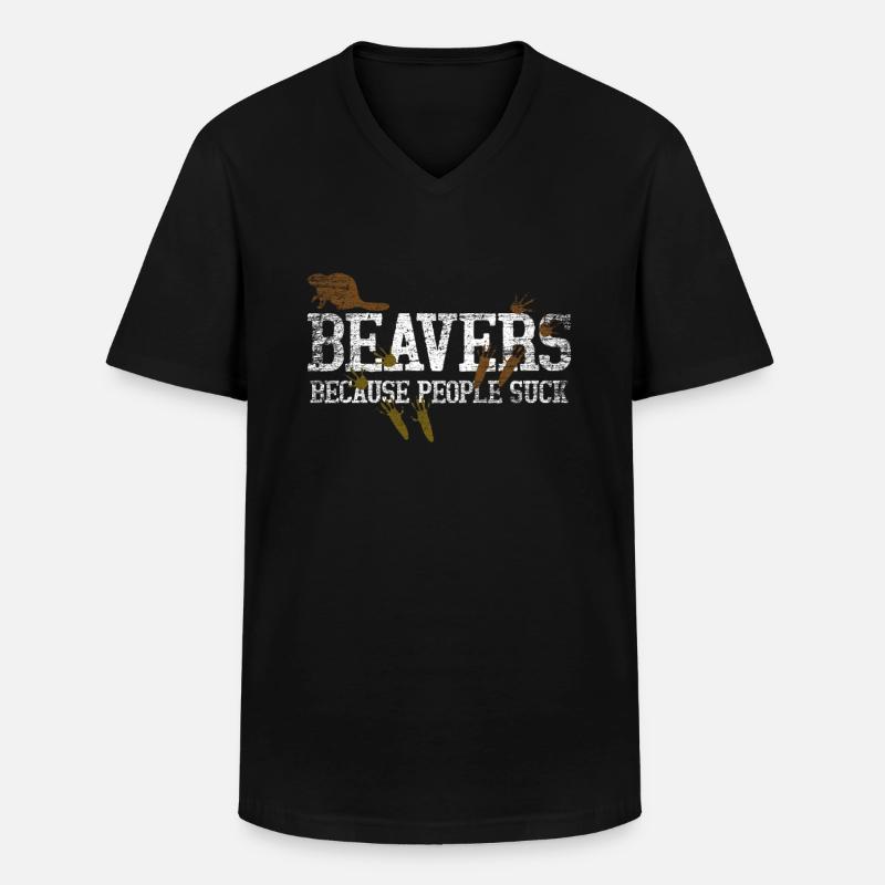 Biber - Männer-T-Shirt mit V-Ausschnitt - Schwarz