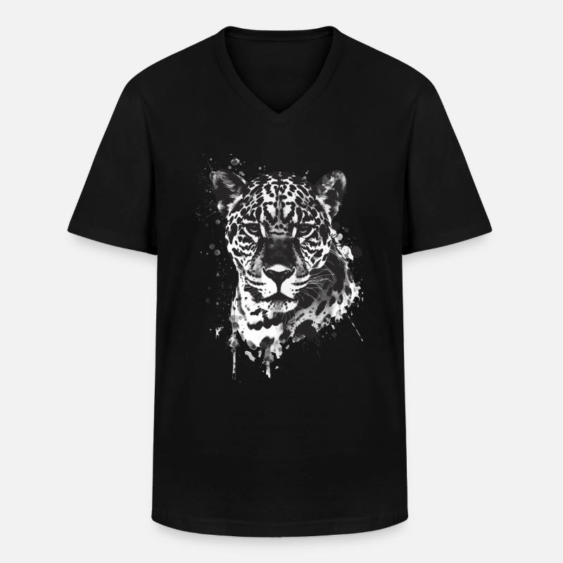 Jaguar - Männer-T-Shirt mit V-Ausschnitt - Schwarz