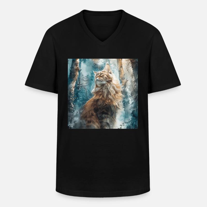 Katt - T-shirt med V-ringning herr - svart