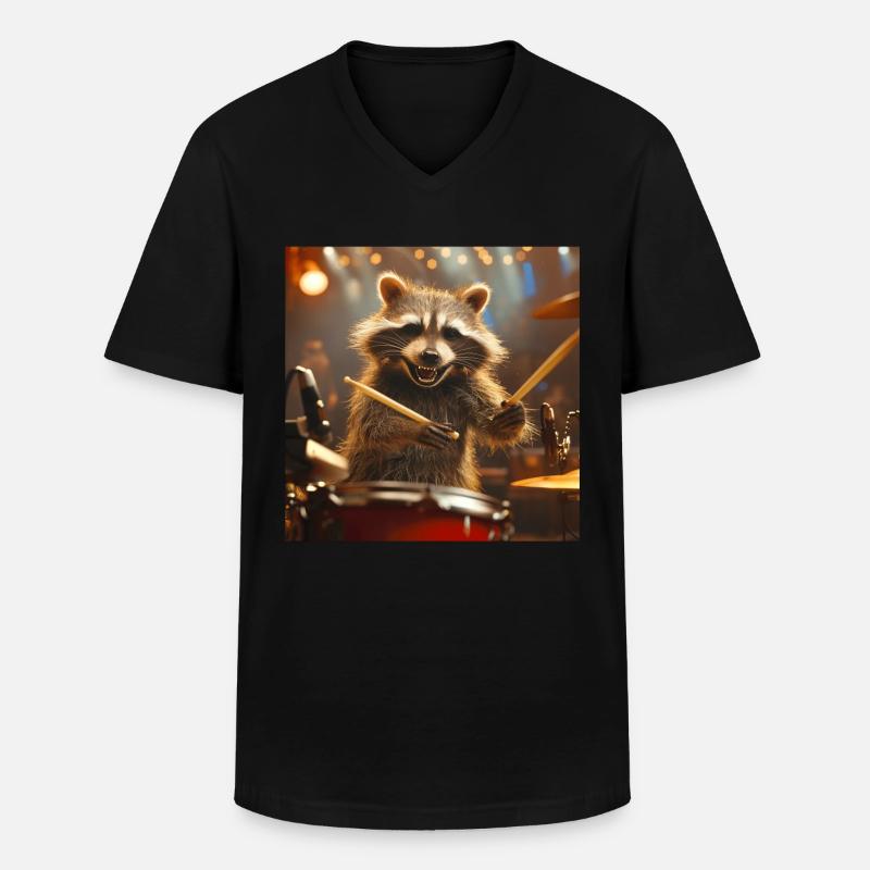 Waschbär - Männer-T-Shirt mit V-Ausschnitt - Schwarz