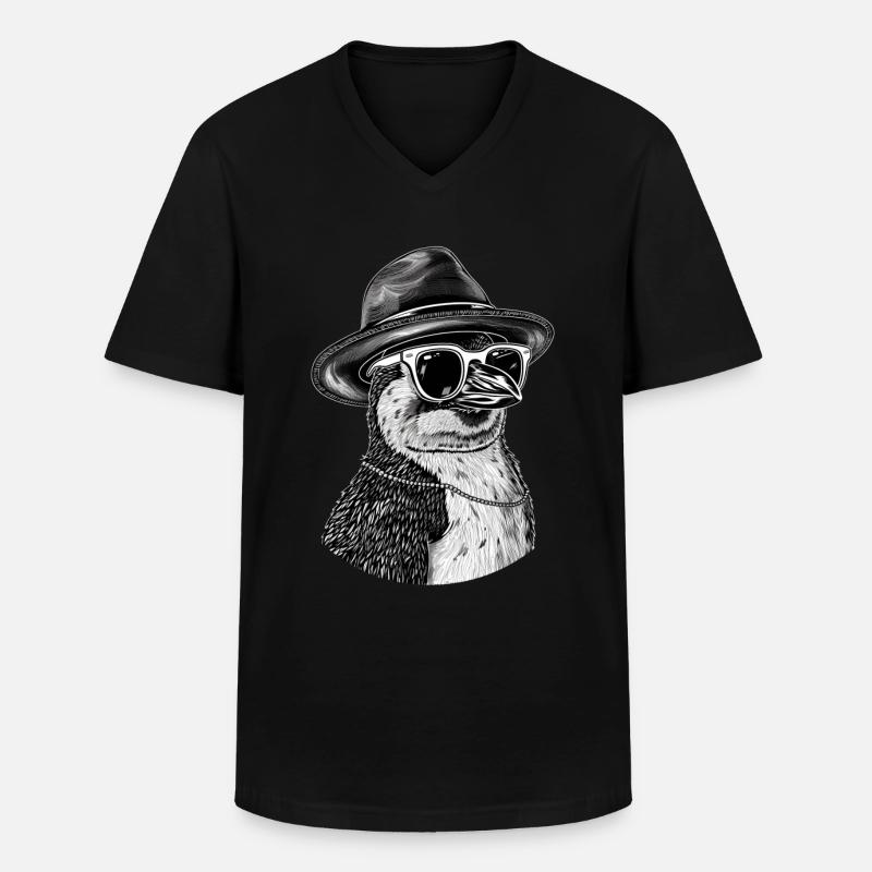 Pinguin - Männer-T-Shirt mit V-Ausschnitt - Schwarz